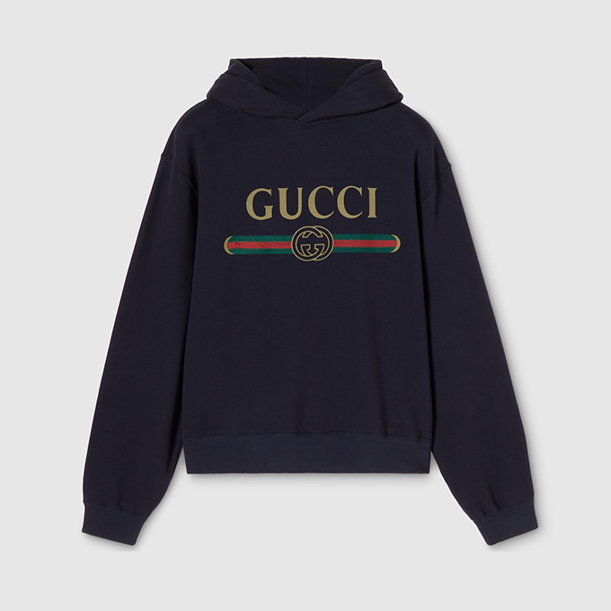 gucci vintage web stripe logo cotton fleece hoodie
